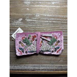 World Market Pink Velvet Travel Jewelry Roll with Zippered Compartments